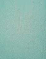 Srajann Hand Embroided Sea Green Mul Chanderi Lucknowi Chikankari Unstitched Kurta Dupatta Set (SLC1851) - Image 6