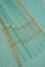 Srajann Hand Embroided Sea Green Mul Chanderi Lucknowi Chikankari Unstitched Kurta Dupatta Set (SLC1851) - Image 8