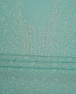 Srajann Hand Embroided Sea Green Mul Chanderi Lucknowi Chikankari Unstitched Kurta Dupatta Set (SLC1851) - Image 9