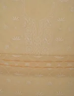 Srajann Hand Embroided Fawn Mul Chanderi Lucknowi Chikankari Unstitched Kurta Dupatta Set (SLC1852) - Image 9