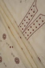 Srajann Hand Embroided Fawn Kota Cotton Lucknowi Chikankari Unstitched Kurta Dupatta Set (SLC1854) - Image 6