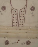 Srajann Hand Embroided Fawn Kota Cotton Lucknowi Chikankari Unstitched Kurta Dupatta Set (SLC1854) - Image 7