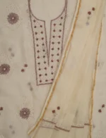 Srajann Hand Embroided Fawn Kota Cotton Lucknowi Chikankari Unstitched Kurta Dupatta Set (SLC1854) - Image 9