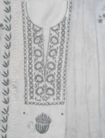 Srajann Hand Embroided Grey Kota Cotton Lucknowi Chikankari Unstitched Kurta Dupatta Set (SLC1858) - Image 6