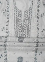 Srajann Hand Embroided Grey Kota Cotton Lucknowi Chikankari Unstitched Kurta Dupatta Set (SLC1858) - Image 8