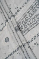 Srajann Hand Embroided Grey Kota Cotton Lucknowi Chikankari Unstitched Kurta Dupatta Set (SLC1858) - Image 9