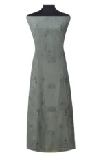 Srajann Hand Embroided Grey Kota Lucknowi Chikankari Unstitched Kurta Dupatta Set (SLC1426) - Image 5