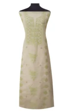 Srajann Hand Embroided white Kota Lucknowi Chikankari Unstitched Kurta Dupatta Set (SLC1503) - Image 2