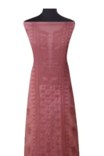 Srajann Hand Embroided Peach Kota Lucknowi Chikankari Unstitched Kurta Dupatta Set (SLC1412) - Image 4