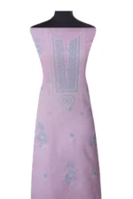 Srajann Hand Embroided Pink Kota Lucknowi Chikankari Unstitched Kurta Dupatta Set (SLC1417) - Image 3