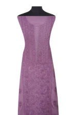 Srajann Hand Embroided Mauve Kota Lucknowi Chikankari Unstitched Kurta Dupatta Set (SLC1419) - Image 5
