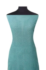 Srajann Hand Embroided Blue Kota Lucknowi Chikankari Unstitched Kurta Dupatta Set (SLC1415) - Image 3