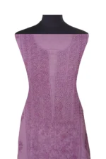 Srajann Hand Embroided Mauve Kota Lucknowi Chikankari Unstitched Kurta Dupatta Set (SLC1419) - Image 4