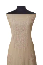 Srajann Hand Embroided Fawn Tissue Lucknowi Chikankari Unstitched Kurta Dupatta Set (SLC1505) - Image 4