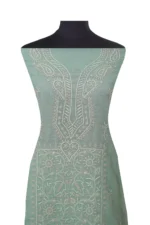 Srajann Hand Embroided Peach Kota Lucknowi Chikankari Unstitched Kurta Dupatta Set (SLC1421) - Image 3