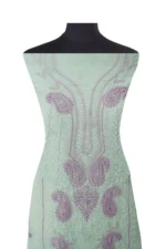 Srajann Hand Embroided Sea Green Kota Lucknowi Chikankari Unstitched Kurta Dupatta Set (SLC1427) - Image 3
