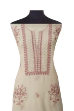 Srajann Hand Embroided white Kota Lucknowi Chikankari Unstitched Kurta Dupatta Set (SLC1496) - Image 3