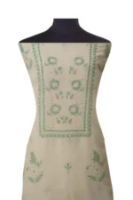 Srajann Hand Embroided white Kota Lucknowi Chikankari Unstitched Kurta Dupatta Set (SLC1497) - Image 3