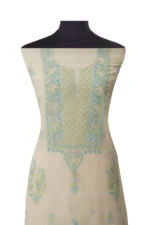 Srajann Hand Embroided white Kota Lucknowi Chikankari Unstitched Kurta Dupatta Set (SLC1499) - Image 3