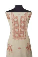 Srajann Hand Embroided white Kota Lucknowi Chikankari Unstitched Kurta Dupatta Set (SLC1500) - Image 3