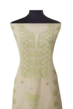 Srajann Hand Embroided white Kota Lucknowi Chikankari Unstitched Kurta Dupatta Set (SLC1503) - Image 3
