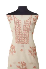 Srajann Hand Embroided white Kota Lucknowi Chikankari Unstitched Kurta Dupatta Set (SLC1506) - Image 3