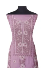 Srajann Hand Embroided Purple Kota Lucknowi Chikankari Unstitched Kurta Dupatta Set (SLC1411) - Image 3