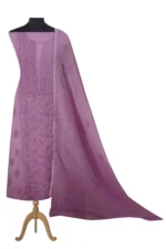 Srajann Hand Embroided Mauve Kota Lucknowi Chikankari Unstitched Kurta Dupatta Set (SLC1419) - Image 2