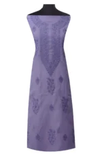 Srajann Hand Embroided Mauve Kota Lucknowi Chikankari Unstitched Kurta Dupatta Set (SLC1413) - Image 2