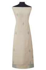 Srajann Hand Embroided white Kota Lucknowi Chikankari Unstitched Kurta Dupatta Set (SLC1499) - Image 4