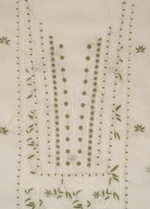 Srajann Hand Embroided white Kota Lucknowi Chikankari Unstitched Kurta Dupatta Set (SLC1501) - Image 5
