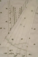 Srajann Hand Embroidered White Kota Lucknowi Chikankari Unstitched Kurta Dupatta Set: Elegant Chikankari Ensemble