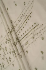 Srajann Hand Embroided white Kota Lucknowi Chikankari Unstitched Kurta Dupatta Set (SLC1501) - Image 8