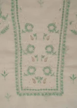 Srajann Hand Embroided white Kota Lucknowi Chikankari Unstitched Kurta Dupatta Set (SLC1497) - Image 5
