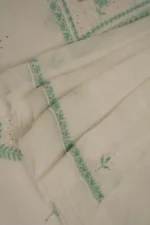 Srajann Hand Embroided white Kota Lucknowi Chikankari Unstitched Kurta Dupatta Set (SLC1497) - Image 7