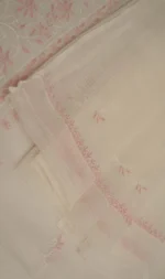 Srajann Hand Embroided white Kota Lucknowi Chikankari Unstitched Kurta Dupatta Set (SLC1502) - Image 7