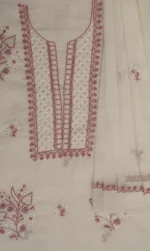 Srajann Hand Embroidered White Kota Lucknowi Chikankari Unstitched Kurta Dupatta Set: Elegant Chikankari Ensemble