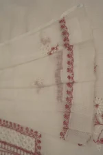Srajann Hand Embroided white Kota Lucknowi Chikankari Unstitched Kurta Dupatta Set (SLC1496) - Image 7