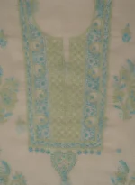 Srajann Hand Embroided white Kota Lucknowi Chikankari Unstitched Kurta Dupatta Set (SLC1499) - Image 5