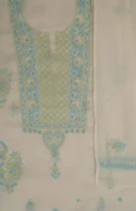 Srajann Hand Embroided white Kota Lucknowi Chikankari Unstitched Kurta Dupatta Set (SLC1499) - Image 6