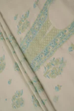Srajann Hand Embroidered White Kota Lucknowi Chikankari Unstitched Kurta Dupatta Set: Elegant Chikankari Ensemble