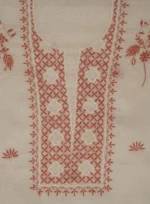 Srajann Hand Embroided white Kota Lucknowi Chikankari Unstitched Kurta Dupatta Set (SLC1500) - Image 5