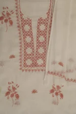 Srajann Hand Embroidered White Kota Lucknowi Chikankari Unstitched Kurta Dupatta Set: Timeless Elegance"