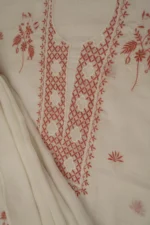 Srajann Hand Embroided white Kota Lucknowi Chikankari Unstitched Kurta Dupatta Set (SLC1500) - Image 8
