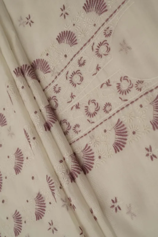 White Kota Lucknowi Chikankari Unstitched Kurta Dupatta Set