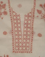Srajann Hand Embroided white Kota Lucknowi Chikankari Unstitched Kurta Dupatta Set (SLC1506) - Image 5