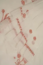 Srajann Hand Embroided white Kota Lucknowi Chikankari Unstitched Kurta Dupatta Set (SLC1506) - Image 6