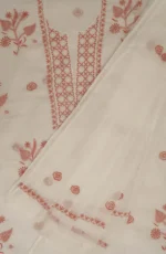 Srajann Hand Embroidered White Kota Lucknowi Chikankari Unstitched Kurta Dupatta Set: Elegant Chikankari Ensemble