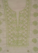 Srajann Hand Embroided white Kota Lucknowi Chikankari Unstitched Kurta Dupatta Set (SLC1503) - Image 5