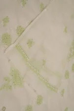 Srajann Hand Embroided white Kota Lucknowi Chikankari Unstitched Kurta Dupatta Set (SLC1503) - Image 7